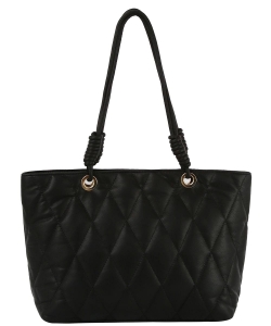 Quilted Tote Bag with Loop Knot Handle JY-0483-M BLACK